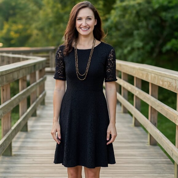 Elegant Black Lace Cocktail Dress | Size 8 | Classic Fit | Evening & Party Ready - Picture 1 of 13